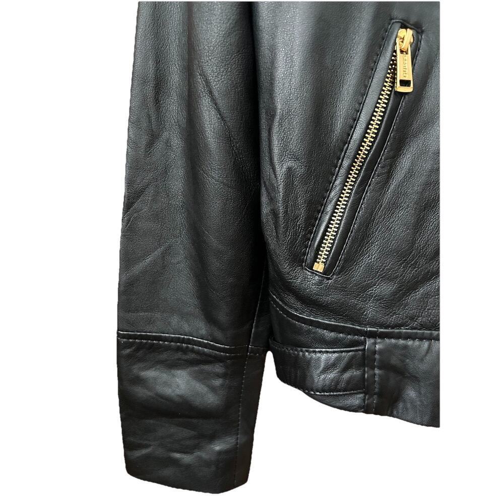Guess Women’s Black Leather Moto Quilted Shoulder Gold Zips Biker Jacket Size M - Picture 8 of 16